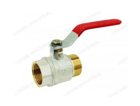 LSK-VL104  BRASS BALL VALVE (Vanne à sphère laiton) - M / F - STANDARD BORE - FLAT RED STAINLESS STEEL HANDLE									
