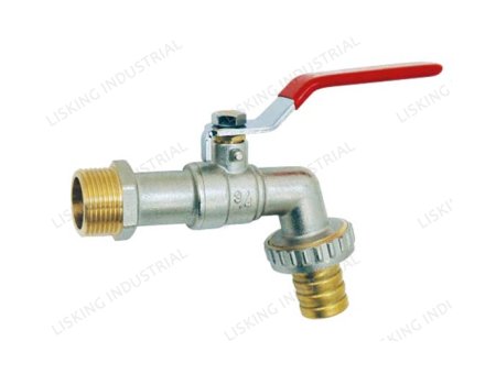 LSK-VL201 BRASS BALL BIBCOCK (ROBINET) - NICKELED - FLAT RED STEEL HANDLE							